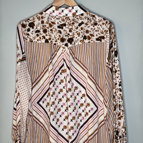 Free People Hazel Buttondown Oversized Top in Tea Combo Size Medium NWT - Picture 7 of 9